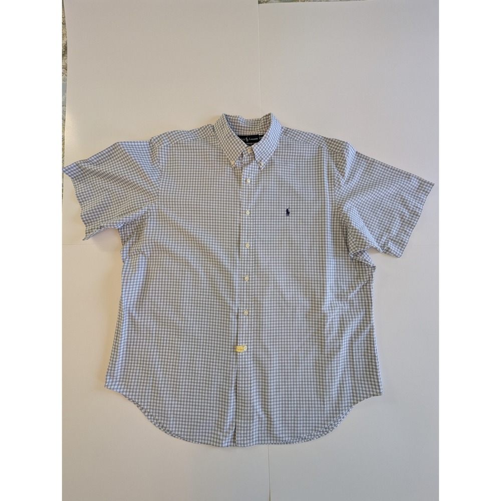 Ralph Lauren Men's XXL Plaid Shirt Classic Fit Blue White Short Sleeve Button...